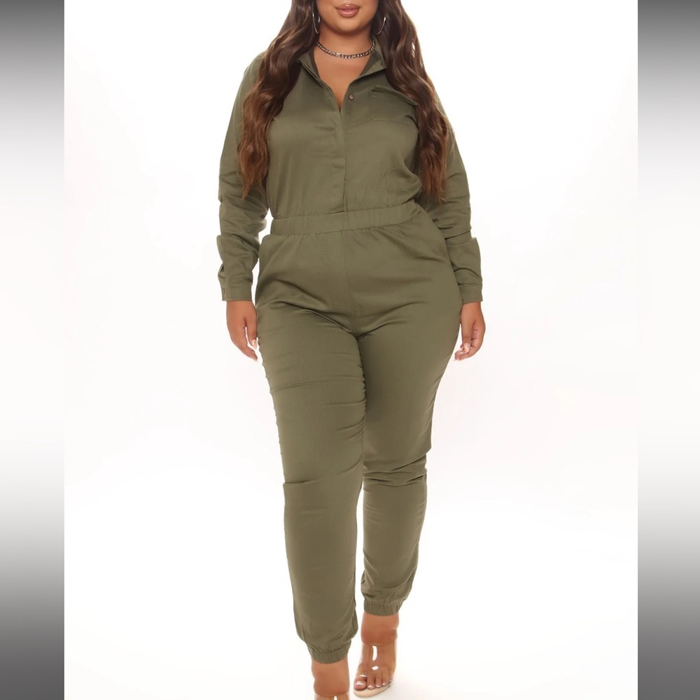 Fashion Nova Aviator Babe Jumpsuit - Olive 2X